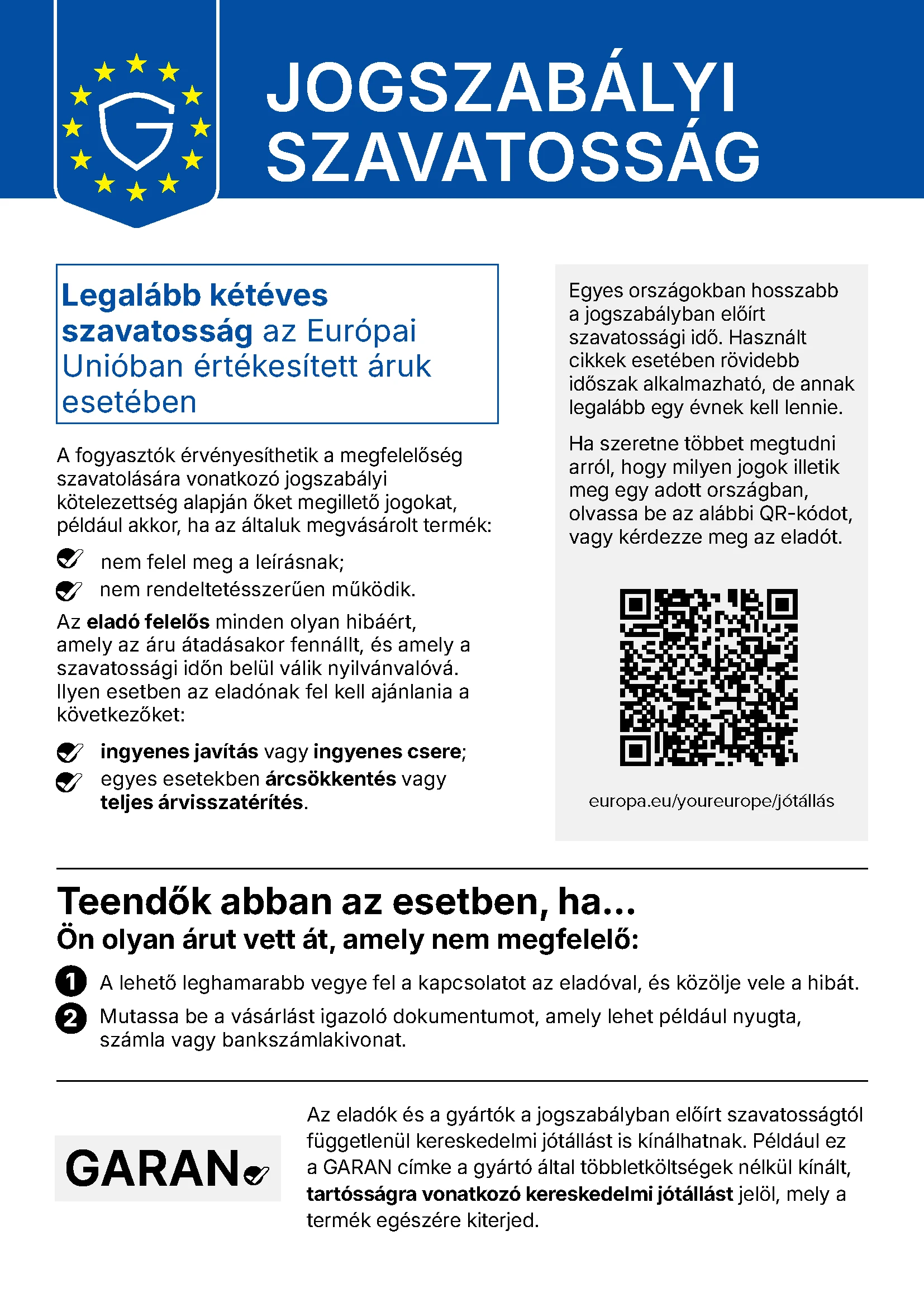 GARAN jogszabályi szavatosság